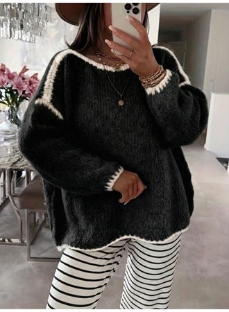 Kadın Uzun Kollu Kayık Yaka Triko Bluz