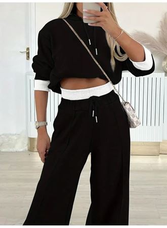 Kadın Uzun Kollu Kapşonlu Viskon Iki Iplik Bluz Ve Pantolon Ikili Takım