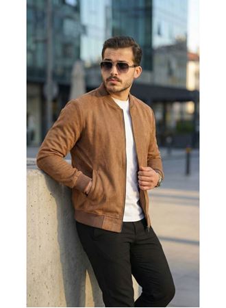 Erkek Scuba Süet Kumaş Bomber Hırka