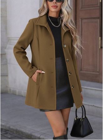 Kadın Uzun Kollu Yakalı önden Düğmeli Astarsız Ithal Kaşe Kahve Kaban