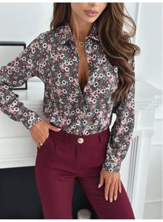 Kadın Uzun Kol Cep Detay çiçek Baskılı Mosskrep Kumaş Gömlek