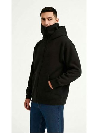 Samuray Ninja Çift Kapüşonlu ZIP Fermuarlı Kanguru Cepli Tam Fermuarlı Hoodie Sweatshirt - Siyah