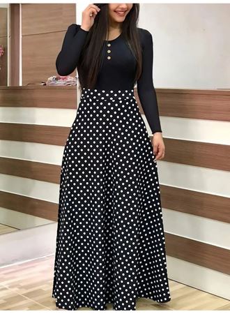 Kadın Uzun Kollu önü Düğmeli Viskon Bluz Eteği örme Maxi Krep Elbise