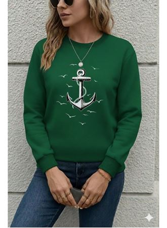 Kadın Uzun Kollu Bisiklet Yaka Desenli Viskon Iki Iplik Bluz