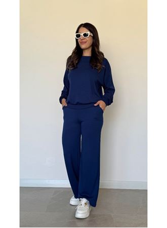 Kadın Uzun Kollu Bisiklet Yaka Viskon Iki Iplik Bluz Ve Pantolon Ikili Takım