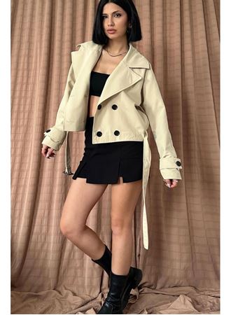 Vizon Kemerli Kısa Trech Ceket