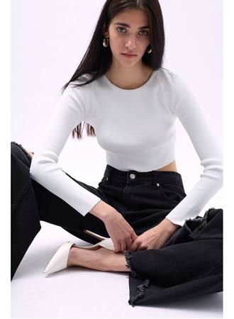 Bisiklet Yaka Dokulu Crop