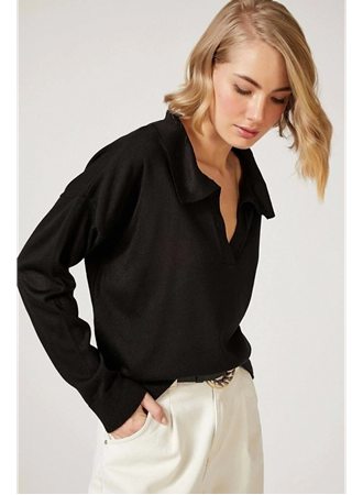 Kadın Beyaz Uzun Kollu Yakalı Triko Bluz