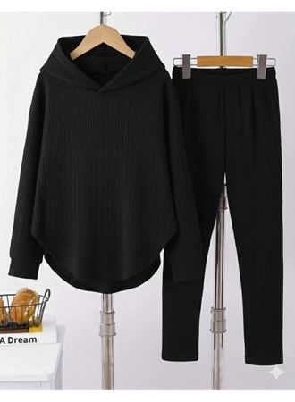 Kadın Uzun Kollu Kapşonlu Meloni Bluz Ve Pantolon Ikili Takım