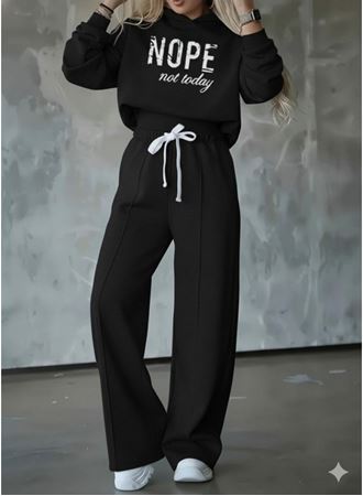 Kadın Uzun Kollu Nope Baskılı Beli Ribanalı Ikili Takım