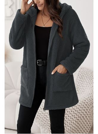 Kadın Uzun Kollu Kapşonlu önden Fermuarlı Cepli Welsoft Ceket