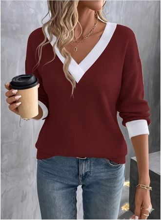 Kadın Uzun Kollu V Yakalı Waffle Bluz