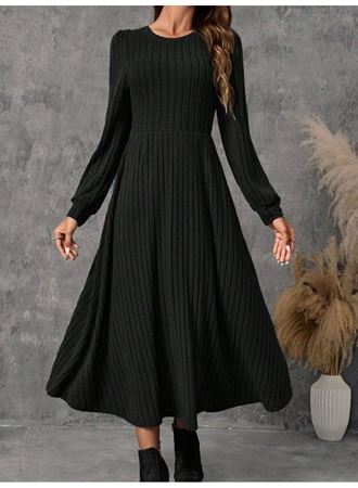 Kadın Uzun Kollu Yuvarlak Yakalı Kiloş Uzun şardonlu Kaşkorse Elbise