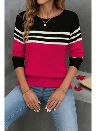 Kadın Uzun Kollu Bisiklet Yaka çok Renkli Triko Bluz