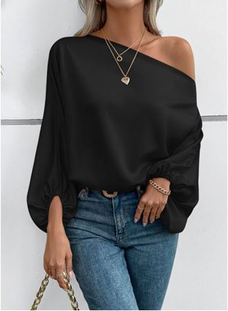 Kadın Tek Omuzu Açık Uzun Kollu Salaş Sandy Bluz