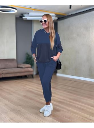 Kadın Uzun Kollu Kapşonlu Viskon Iki Iplik Bluz Ve Pantolon Ikili Takım