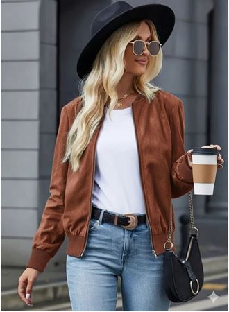 Kadın Uzun Kollu önden Fermuarlı Süet Ceket