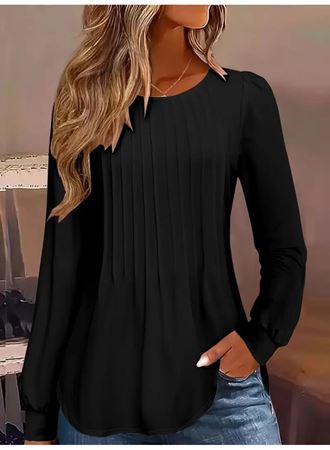 Kadın Uzun Kollu Yuvarlak Yaka Nervürlü Bluz