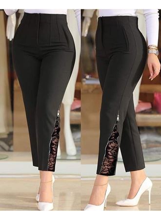 Kadın Yüksek Bel önden Nervürlü Ve Fermuarlı Yandan Dantelli Ithal Krep Pantolon