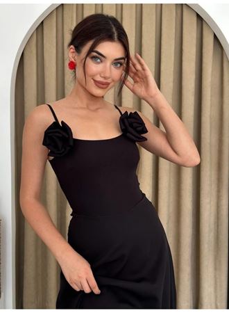 Matilda Gül İp Askılı Elbise