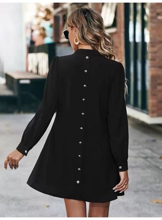 Kadın Uzun Kollu V Yakalı Arkadan Düğmeli Mini Ithal Krep Elbise