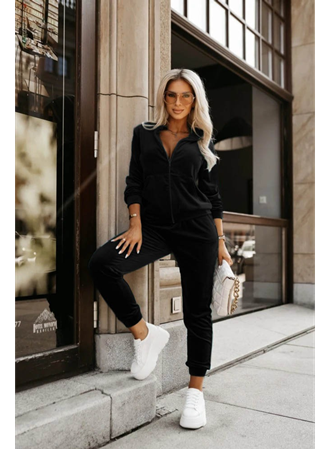 Kadın Uzun Kollu önden Cepli Fermuarlı Kadife Bluz Ve Pantolon Ikili Takım