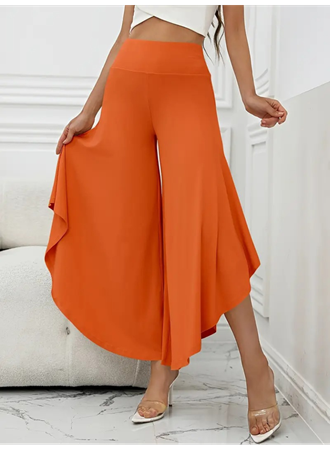 Kadın Yüksek Belli Geniş Paçalı Yanlardan Açık Sandy Pantolon