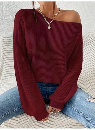 Kadın Uzun Kollu Tek Omuzu Açık Detaylı Triko Bluz