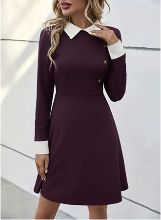 Kadın Uzun Kollu Yakalı Düğmeli Mürdüm Modal Mini Elbise