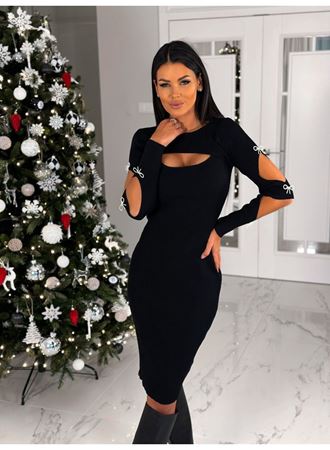 Kadın Dekolte Detaylı Scuba Dalgıç Kumaş Taş Aksesuarli Elbise