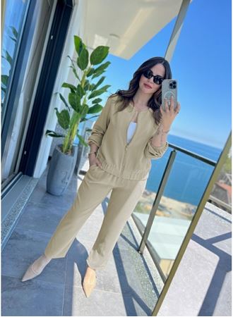 Kadın Uzun Kollu önden Fermuarlı Modal Ceket Ve Pantolon Ikili Takım