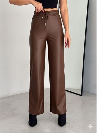 Yüksek Bel Geniş Paça Içi şardonlu Deri Pantolon.