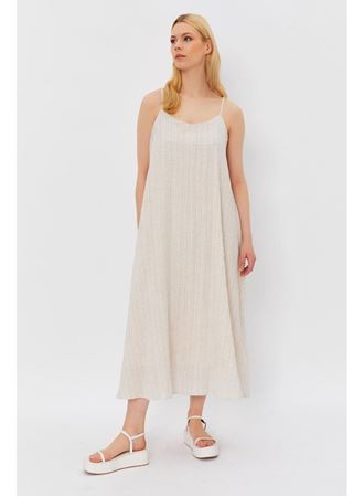 Askılı Uzun Çan Elbise - Natür