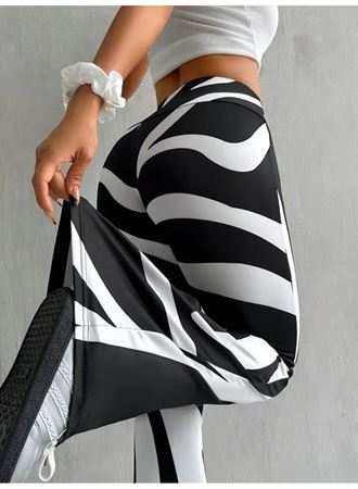 Kadın Yüksek Bel Zebra Desenli Dalgıç Tayt