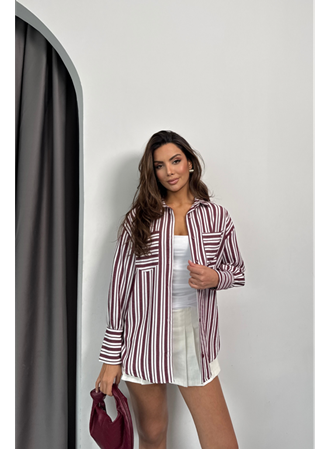 ÇİZGİLİ GÖMLEK - Bordo