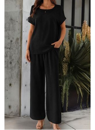 Kadın Kısa Kollu Yakası Açık Aerobin Bluz Ve Pantolon Ikili Takım