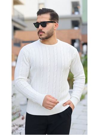 Erkek Örgü Desen Bisiklet Yaka Kazak