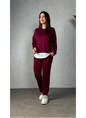 Kadın Uzun Kollu Kapşonlu Bağcıklı Viskon Iki Iplik Bluz Ve Pantolon Ikili Takım