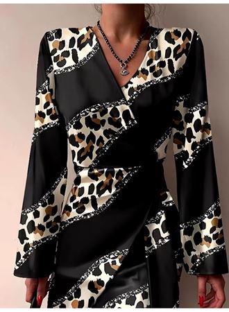 Kadın Uzun Kollu Kruvaze Yakalı Asimetrik Detaylı Mini Modal Elbise