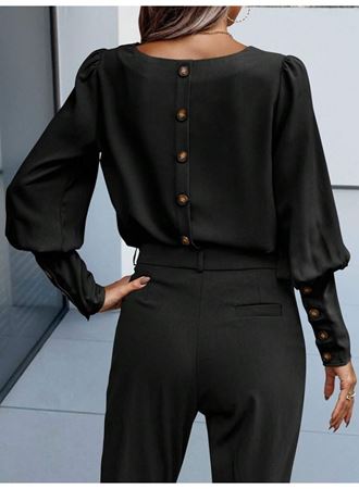 Kadın Uzun Kollu Yuvarlak Yakalı Düğmeli Ithal Krep Bluz