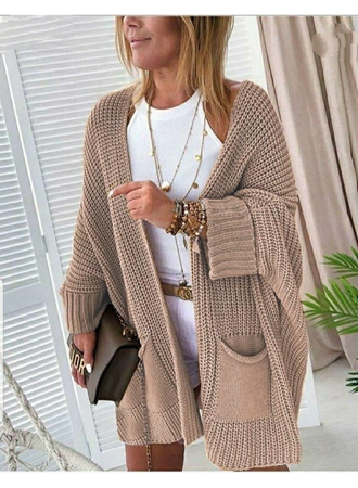 4Oversize Kalıp Cepli Salaş Triko Hırka BEJ