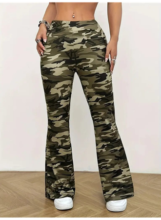 Kadın Yüksek Bel Kamuflaj Desenli Dalgıç Tayt