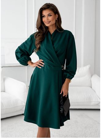 Kadın Uzun Kollu Hakim V Yakalı Yandan Toka Detaylı Ithal Mini Krep Elbise