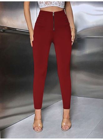 Kadın Yüksek Belli önden Fermuar Ve Nervur Detaylı Dalgıç Tayt