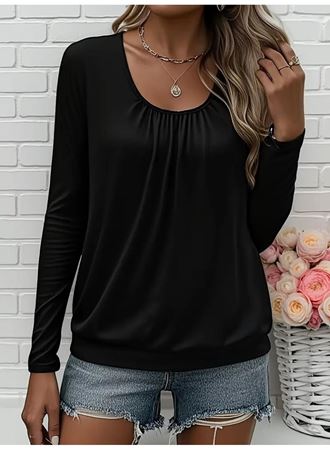 Kadın Uzun Kollu Yuvarlak Yakalı Viskon Bluz