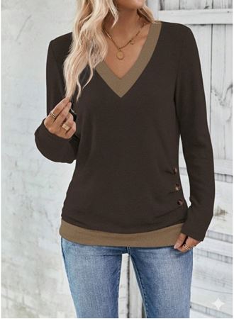 Kadın Uzun Kollu V Yakalı Yandan Düğmeli Yün Viskon Bluz