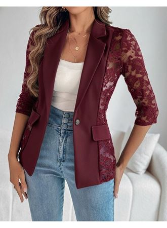 Kadın Uzun Kollu Truvakar Kol önden Düğmeli Cepli Dantelli Atlas Ceket