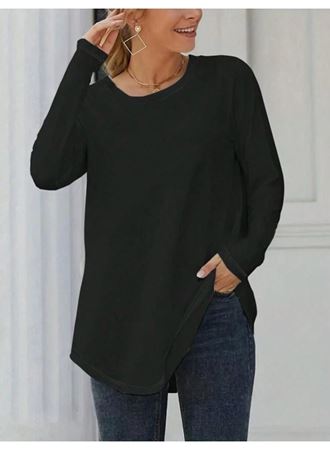 Kadın Uzun Kollu Yuvarlak Yaka Salaş Iki Iplik Bluz