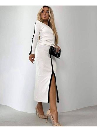 Kadın Uzun Kollu Bisiklet Yaka Kaşkorse Bluz Ve Yırtmaçlı Etek Ikili Takım