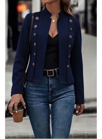 Kadın Uzun Kollu Hakim Yaka Yanlardan Düğmeli Kısa Süet Ceket